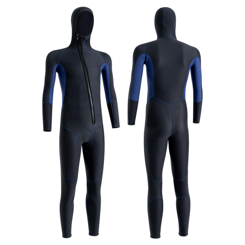 Cold and warm men's and women's models with hooded one-piece long-sleeved long pants wetsuit swimsuit surfing suit. (1)